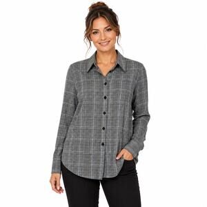 August Silk Women's Black Gray Plaid Button Front Blouse Size 20W